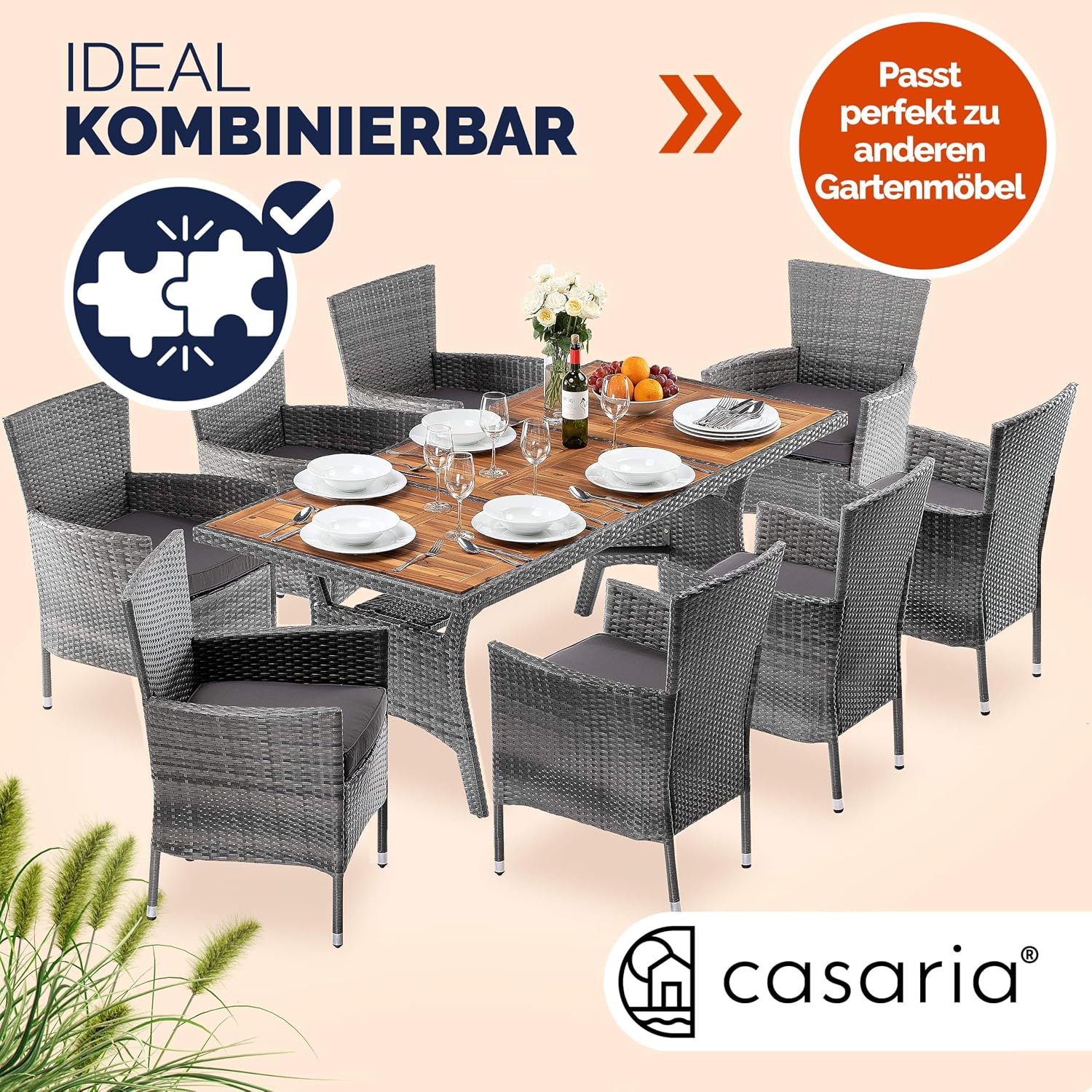 CASARIA Polyrattan Gartentisch FSC®- Zertifiziert, wetterfest, 8 Personen – Bild 7