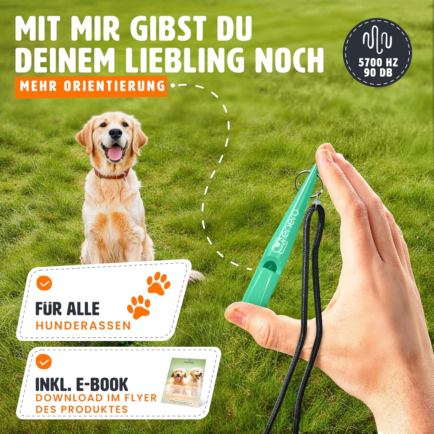 ENERO® Hundepfeife mit praktischem Umhängeband - Perfektes Hundezubehör mit genormter Frequenz - Ideal für Hundetraining - hörbar & weitreichend (Türkis) – Bild 2