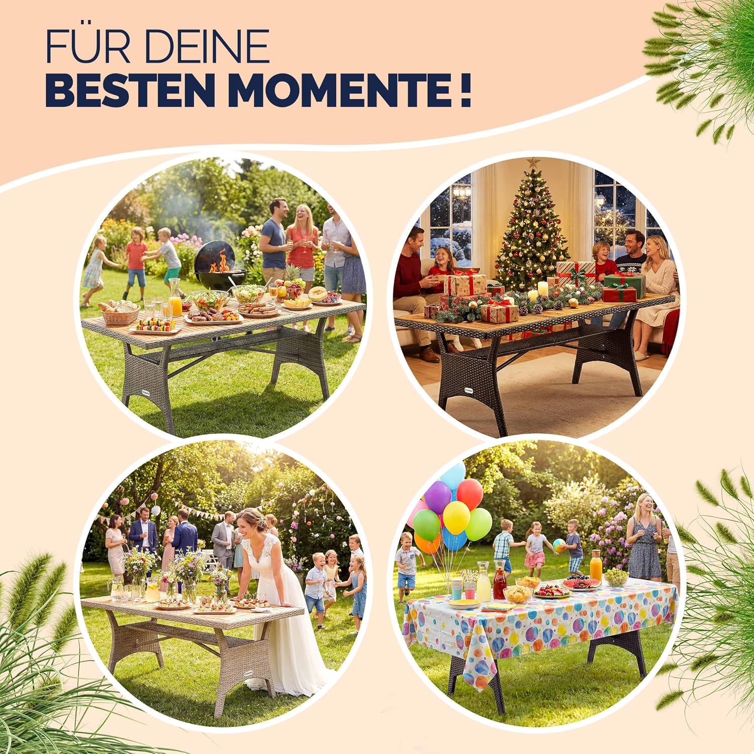 CASARIA Polyrattan Gartentisch FSC®- Zertifiziert, wetterfest, 8 Personen – Bild 9