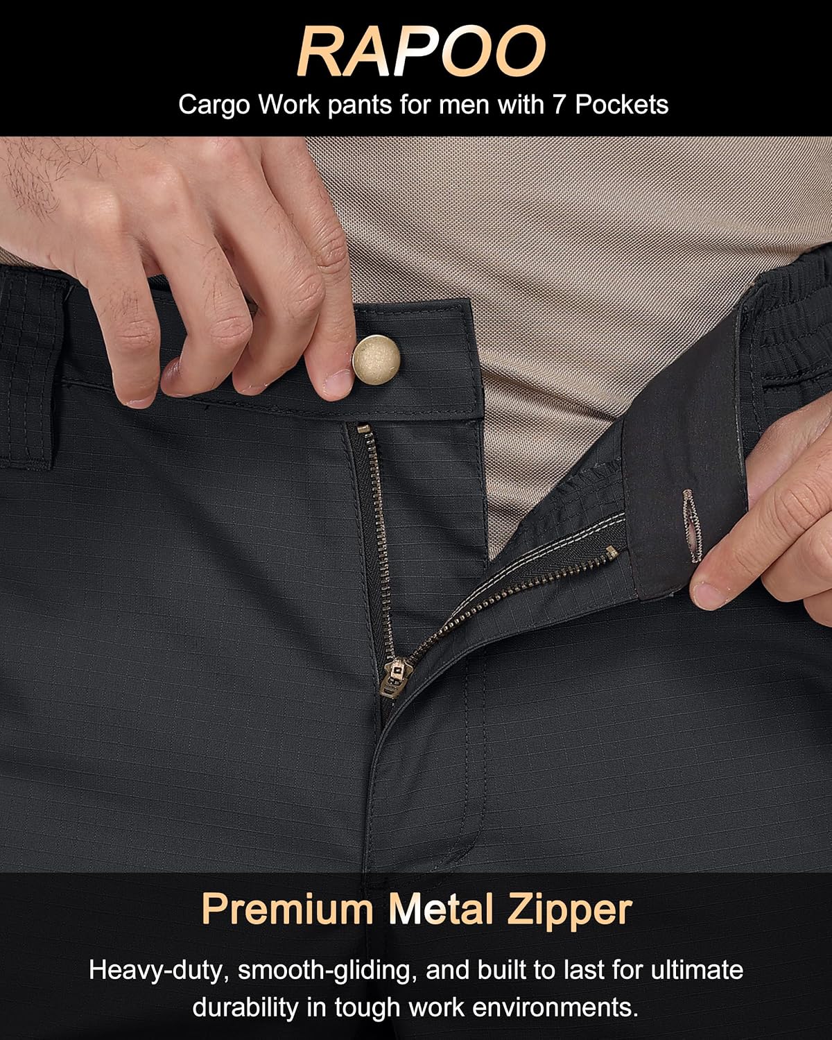 Rapoo Cargohose Herren Outdoor Workwear Wanderhose Arbeitshosen Männer Ripstop Taktische Hose Sommer mit Multi Taschen – Bild 3
