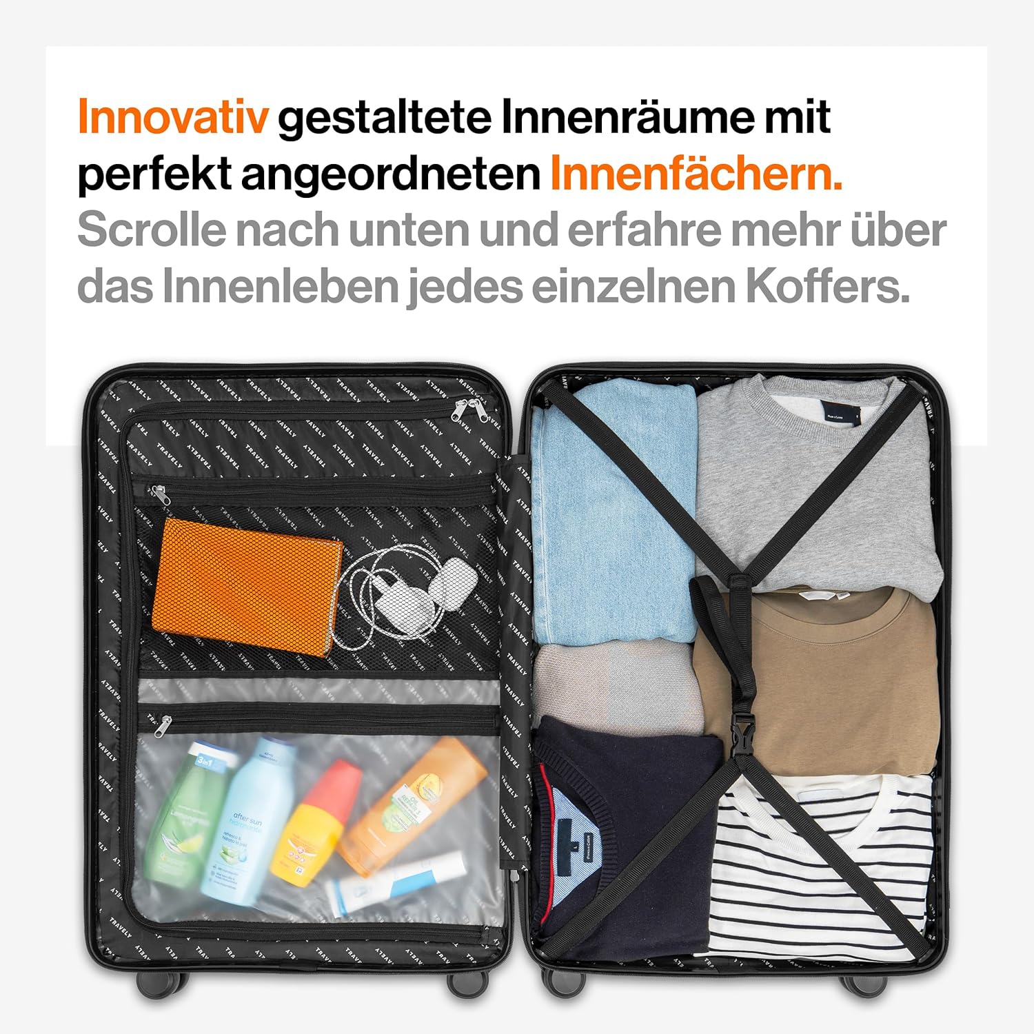 Travely Polycarbonat Koffer Set 77cm, 67cm, Handgepäck Koffer in einem Set, Sehr robuste Reisekoffer mit sanften Rollen & TSA Schloss, Reisekoffer – Bild 4