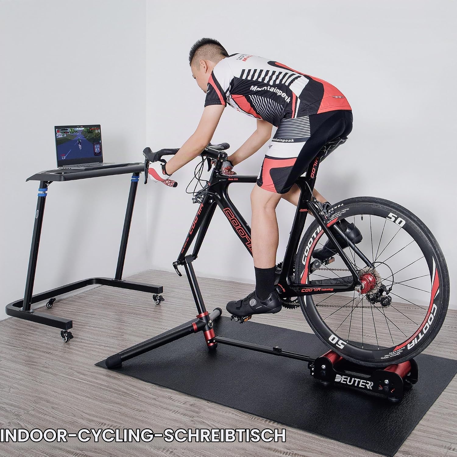 CXWXC Fahrrad Trainingstisch für den Innenbereich, Verstellbarer Ständer mit Gleitfläche – Tragbarer Fahrradtrainer Fitnesstisch mit abnehmbaren Rädern – Bild 2