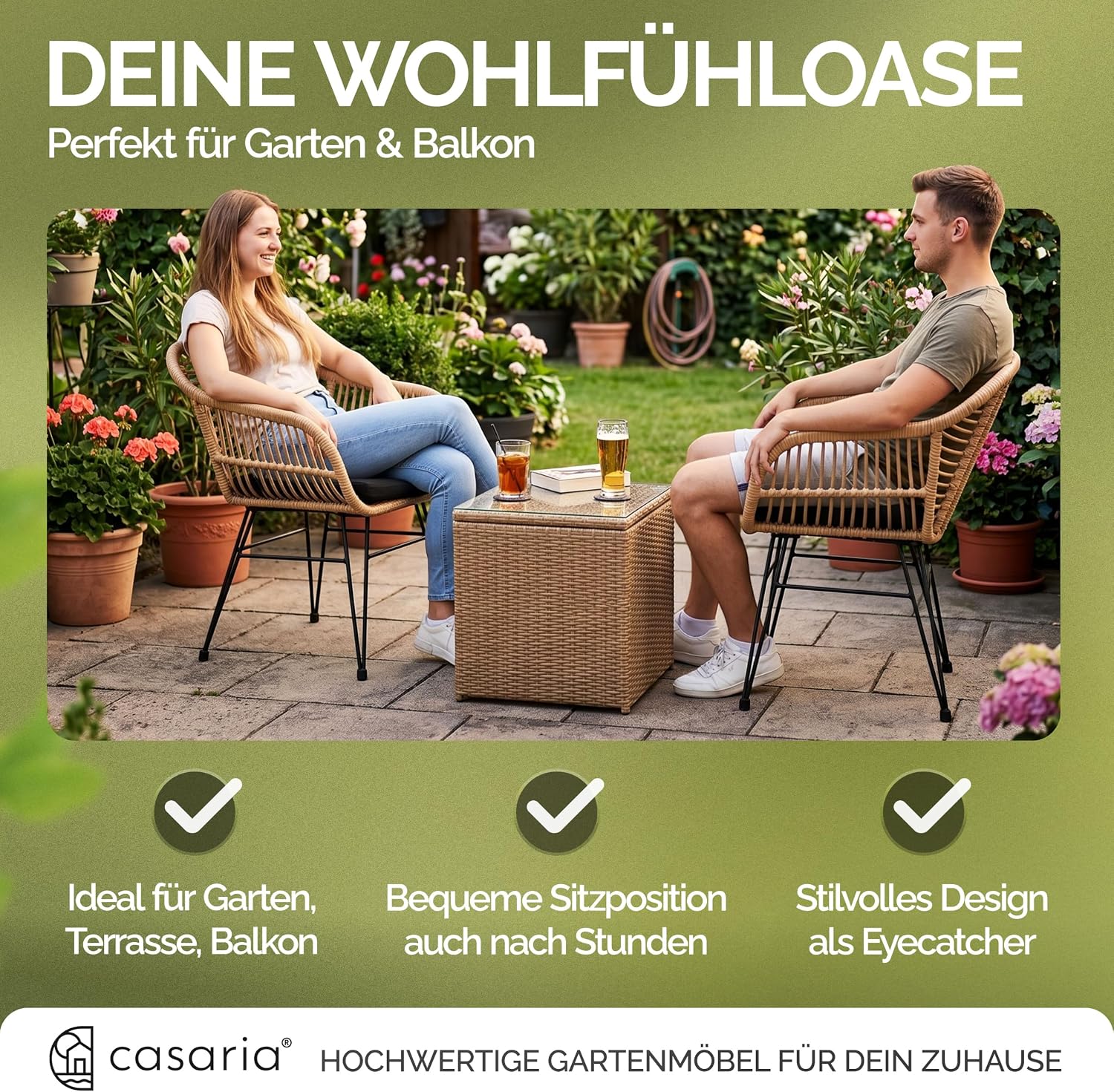 CASARIA® Gartenstühle 4er Set Polyrattan inkl. 5cm Auflagen Boho-Stil Gartensessel Wetterfest mit Armlehne Garten Terrasse Balkon Stuhl Sessel Outdoor – Bild 7