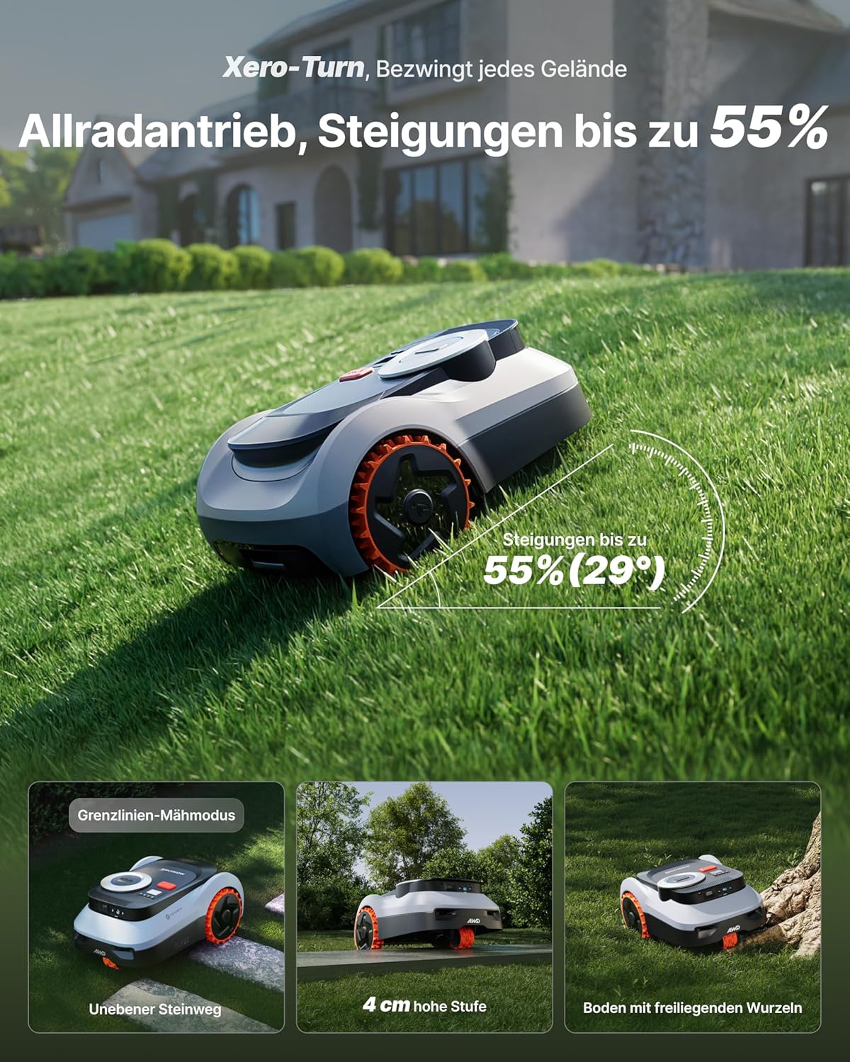 Segway Navimow i210 LiDAR Pro Mähroboter+Garage M+Klingensätze(48 Stück) für 1000 m², LiDAR+Vision+NRTK Tri-Fusion-Positionierung, Xero-Turn AWD für 55% Steigungen, Auto-Kartierung(separater Versand) – Bild 4