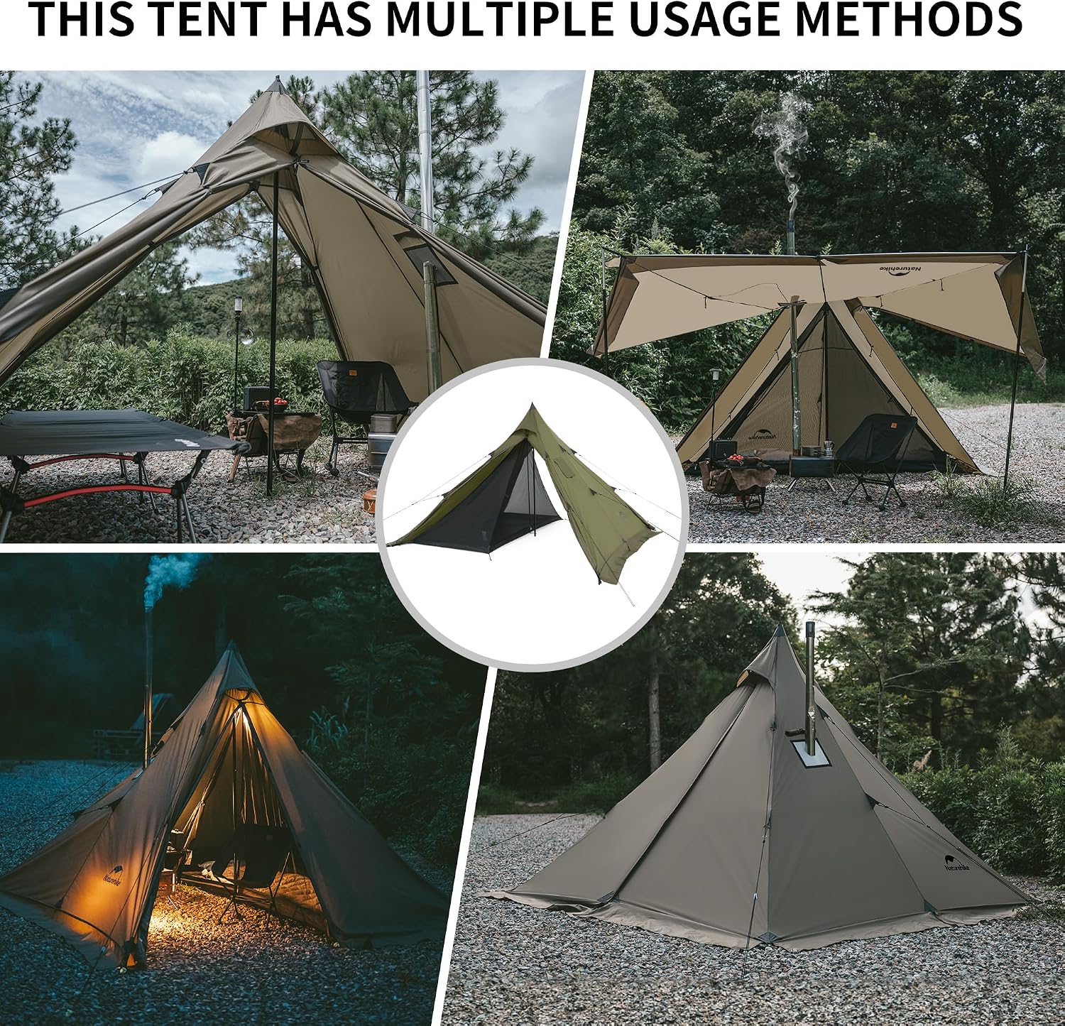 Naturehike Tipi Zelt Firstzelte 3-4 Personen Indianerzelt Wasserdicht Winddicht Einfacher Aufbau Pyramidenzelt für Outdoor Camping Familien – Bild 4