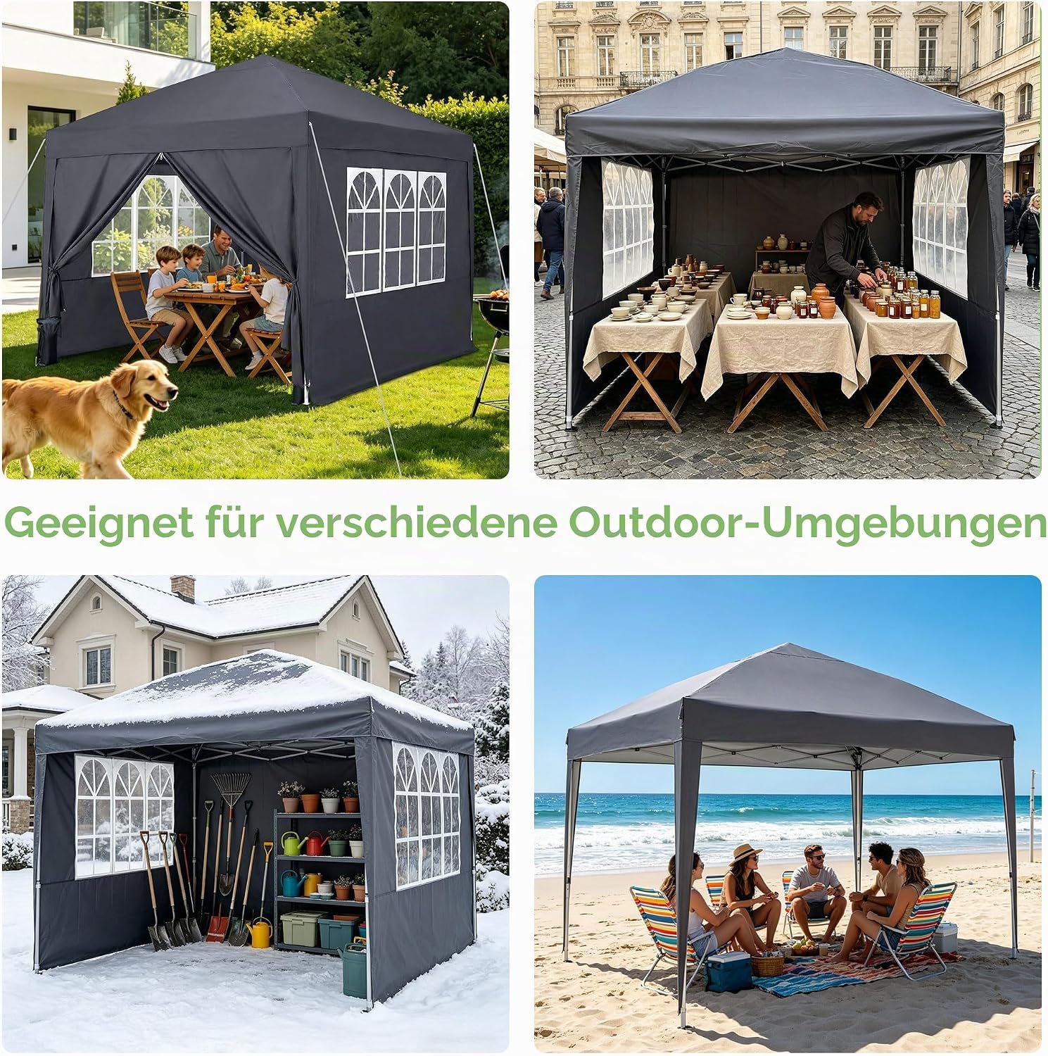 3x3 Faltpavillon, Winterfest Pop Up Pavillon mit 4 Seitenwänden Wasserdicht & Stabil, Höhenverstellbar – Ideal als Partyzelt, Gartenpavillon & Faltzelt für Camping, Festival und Party – Bild 7
