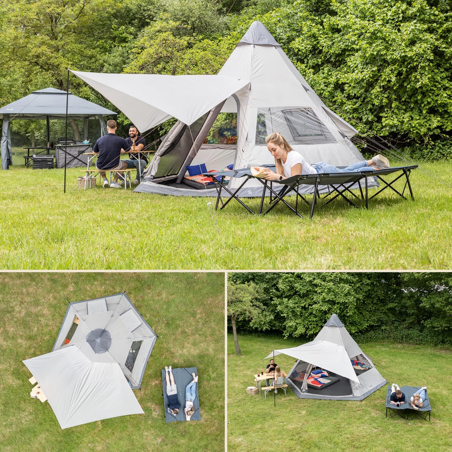 Skandika Luftzelt Tipi Hetta 460 Air Protect | Aufblasbares Familienzelt für 6 Personen, 2,95 m Stehhöhe, 3000 mm Wassersäule, eingenähter Zeltboden, UV 50+ | Campingzelt, Festivalzelt, Indianerzelt – Bild 8