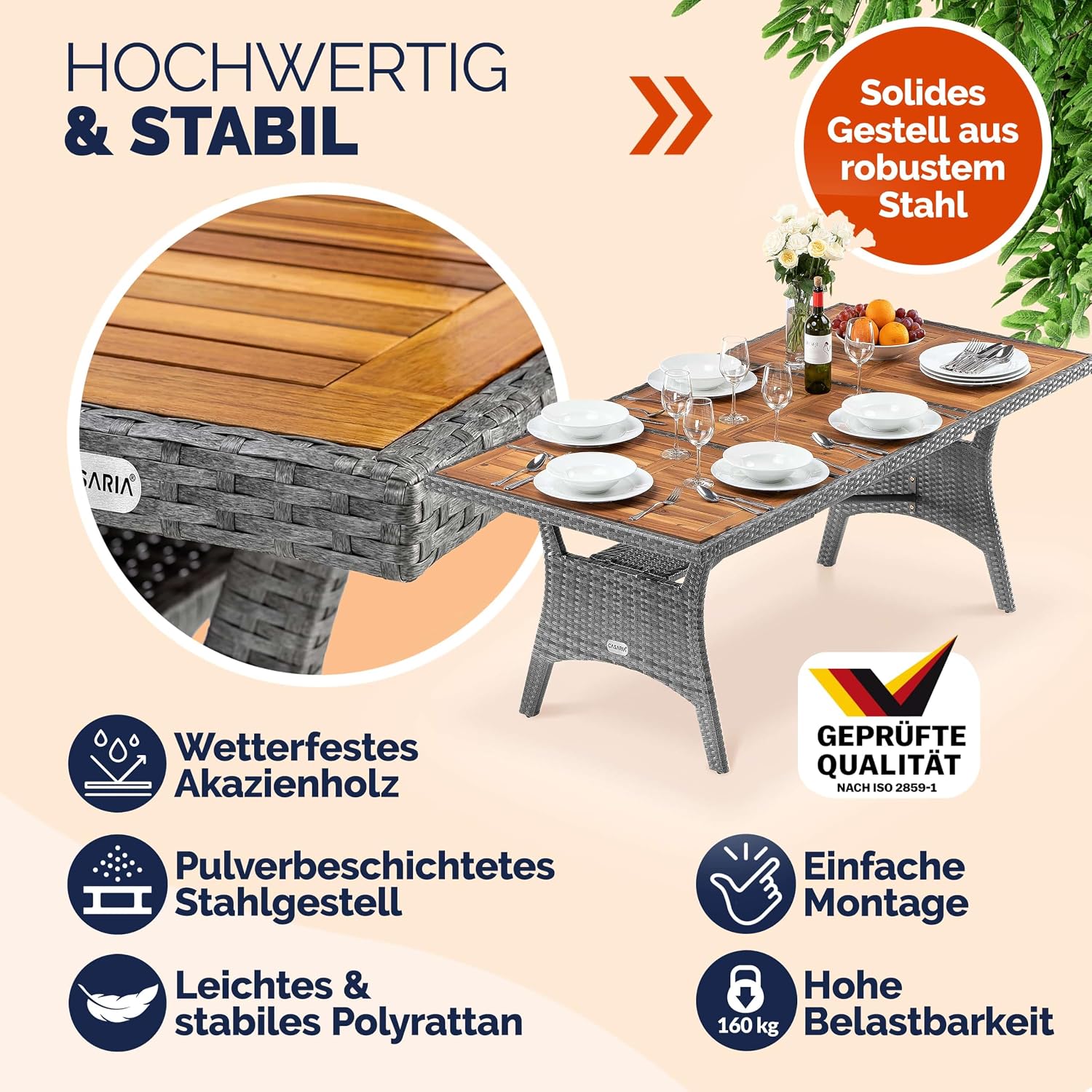 CASARIA Polyrattan Gartentisch FSC®- Zertifiziert, wetterfest, 8 Personen – Bild 6
