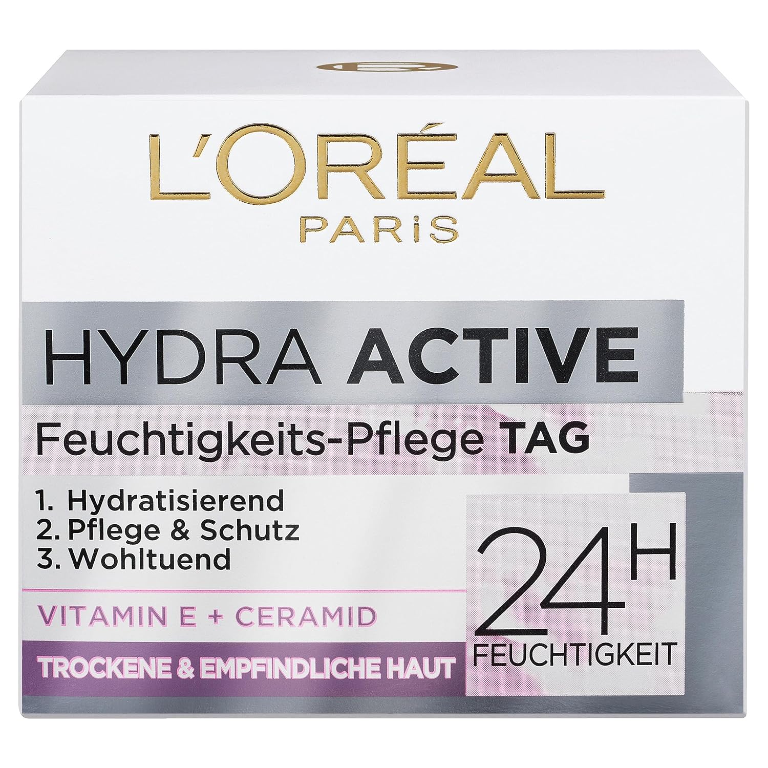 L'Oréal Paris Feuchtigkeitspflege für das Gesicht, Gesichtscreme für sensible Haut, Hydratisierende Tagescreme mit Glycerin und antioxidativem Vitamin E, Hydra Active 3 sensible Haut, 1 x 50 ml – Bild 6