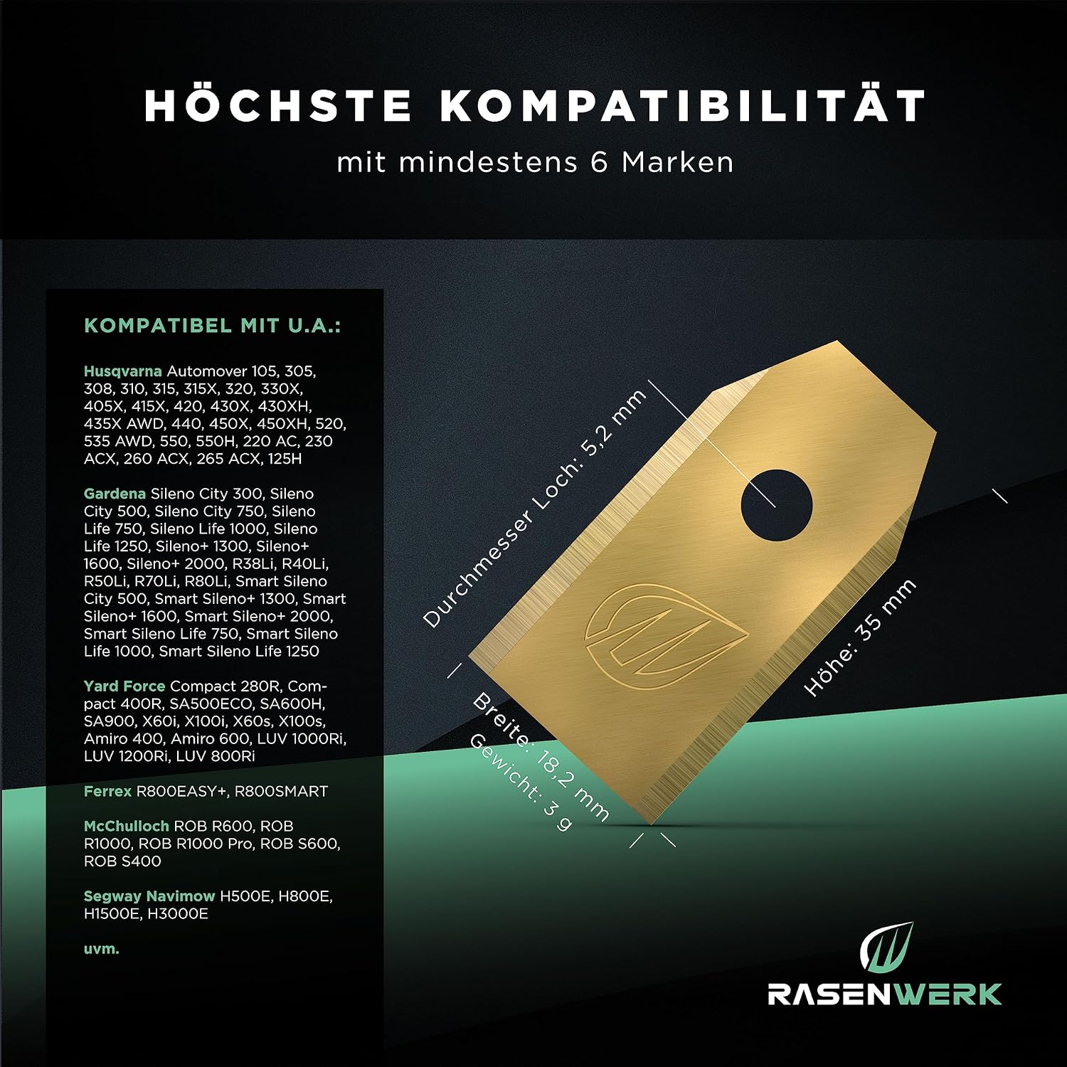 RASENWERK® - Hochwertige Ersatzmesser für Mähroboter - Kompatibel mit Husqvarna, Gardena, Yard Force mit innovativen Schrauben - Universal Ersatzklingen – Rasenroboter Messer Messerset – 30 Stk. – Bild 3