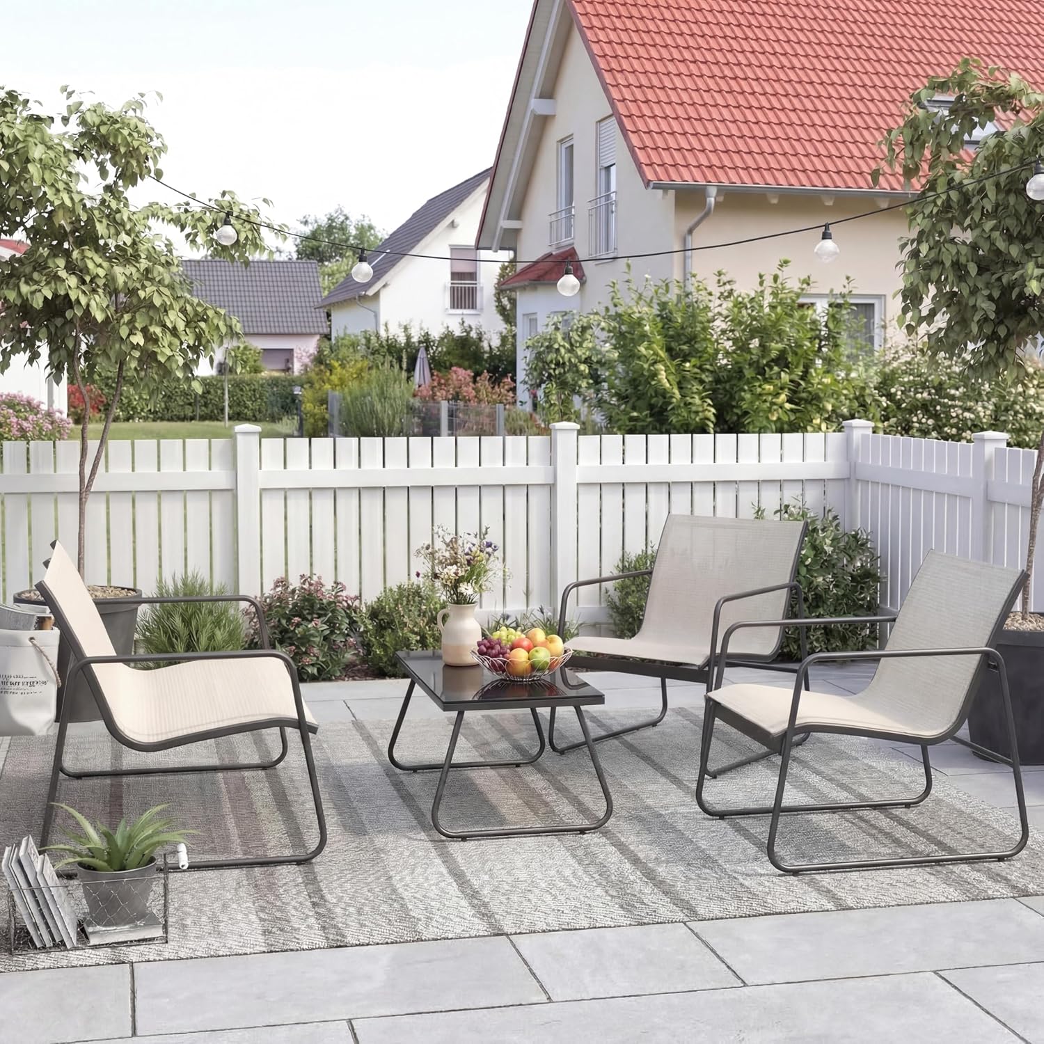 Grand patio Gartenmöbel Set 4-TLG, Textilene Balkonmöbel Set mit Tisch, Sofa und 2 Stühlen, Stahl, Sitzgruppefür Garten, Balkon, Außen (Beige) – Bild 9