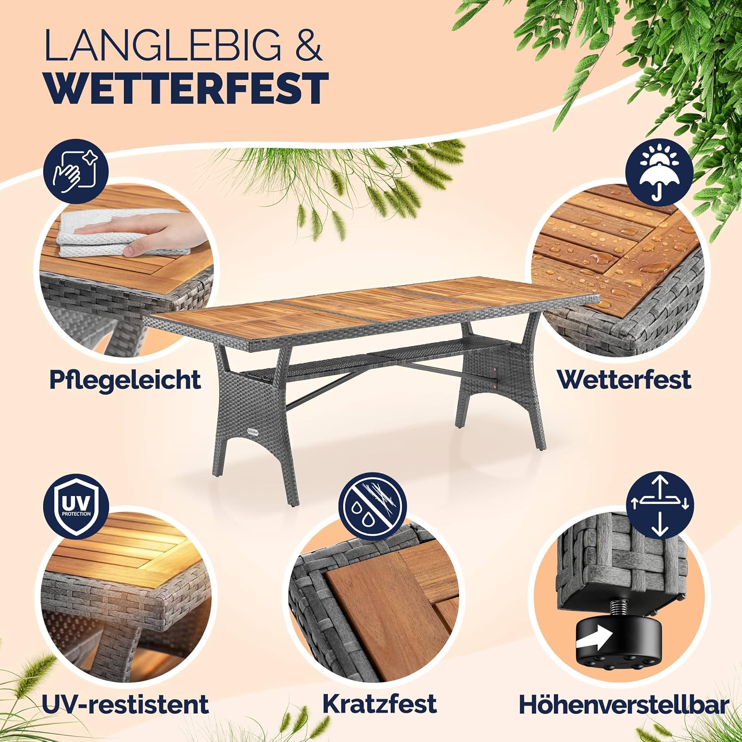 CASARIA Polyrattan Gartentisch FSC®- Zertifiziert, wetterfest, 8 Personen – Bild 4