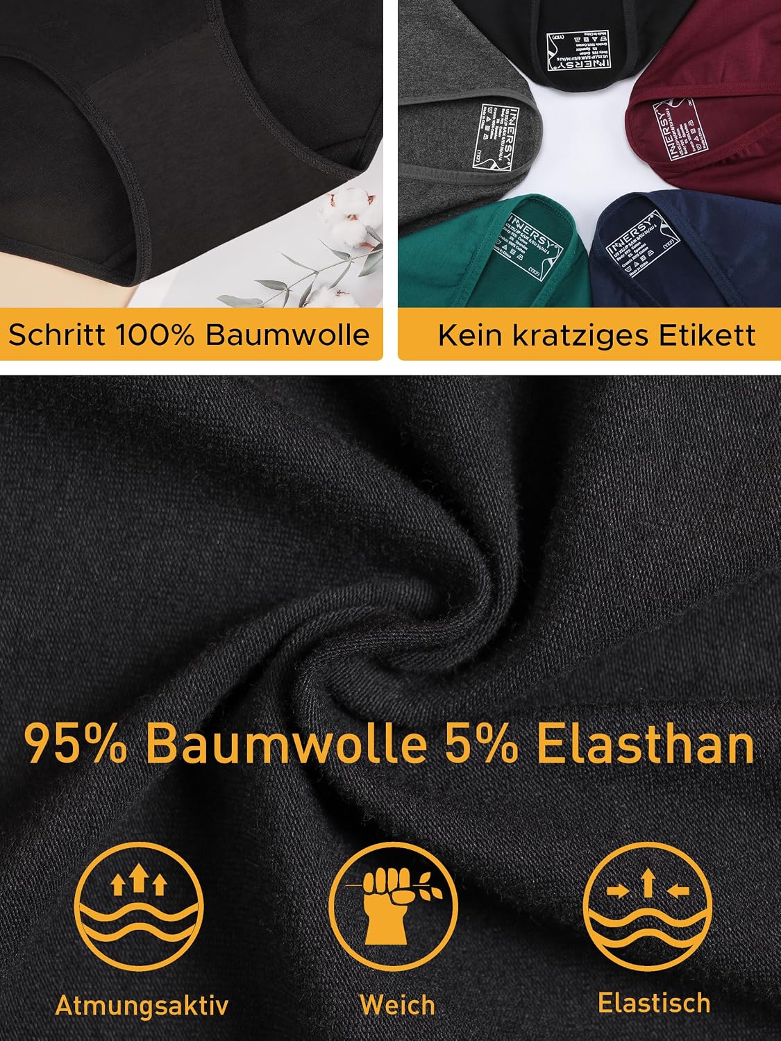 INNERSY Unterhosen Damen Baumwolle Atmungsaktive Hipster Unterwäsche 6 Pack – Bild 6