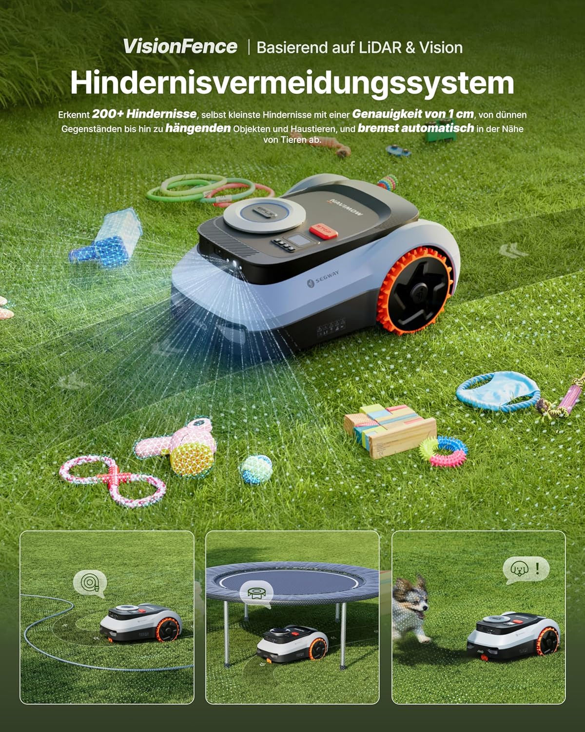 Segway Navimow i210 LiDAR Pro Mähroboter+Garage M+Klingensätze(48 Stück) für 1000 m², LiDAR+Vision+NRTK Tri-Fusion-Positionierung, Xero-Turn AWD für 55% Steigungen, Auto-Kartierung(separater Versand) – Bild 6