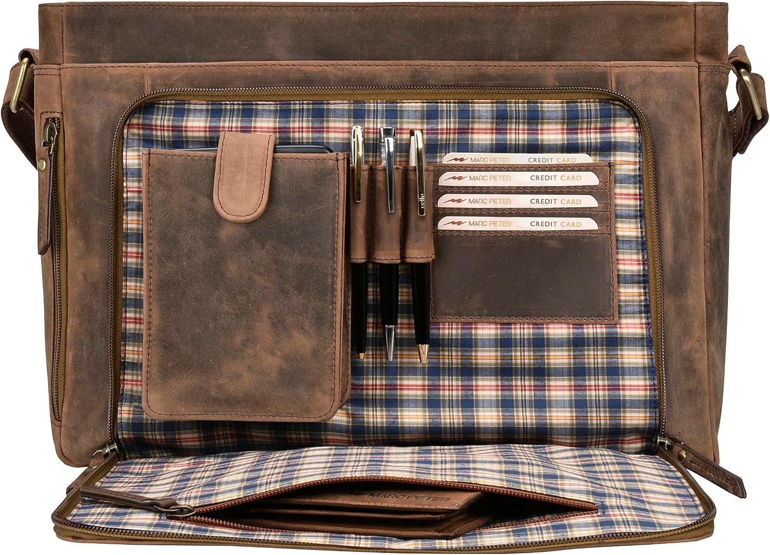 Marc Peter® Bergen leder Umhängetasche für Herren und Damen | 15.6 Zoll Laptoptasche | Aktentasche aus echtem Büffelleder – Bild 2