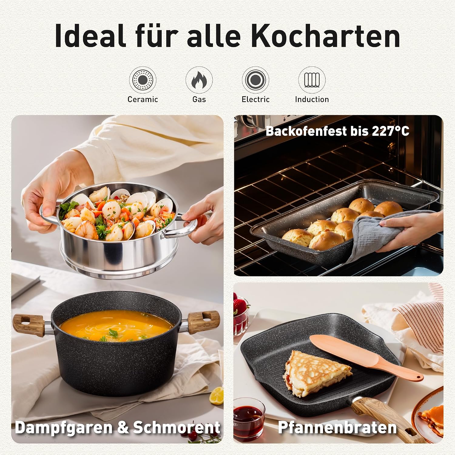 Kitchen Academy 30-teiliges Topfset Induktion, Granit Topf Pfannen Set – Bild 5