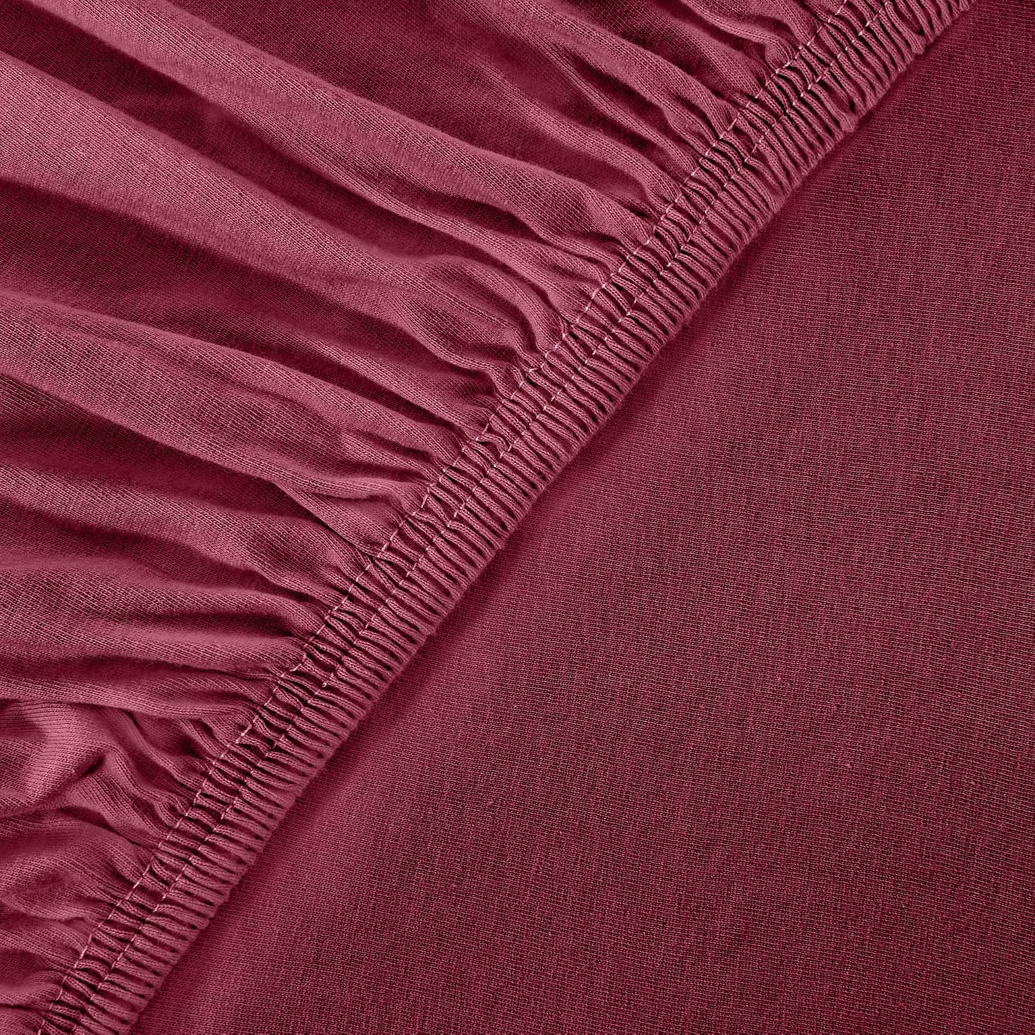 Premium Spannbettlaken, extra schwer und dick, 97% Mako-Jersey-Baumwolle und 3% Elasthan, auch Boxspringbett geeignet, 90 x 200-100 x 220 cm, Bordeaux/Weinrot – Bild 6